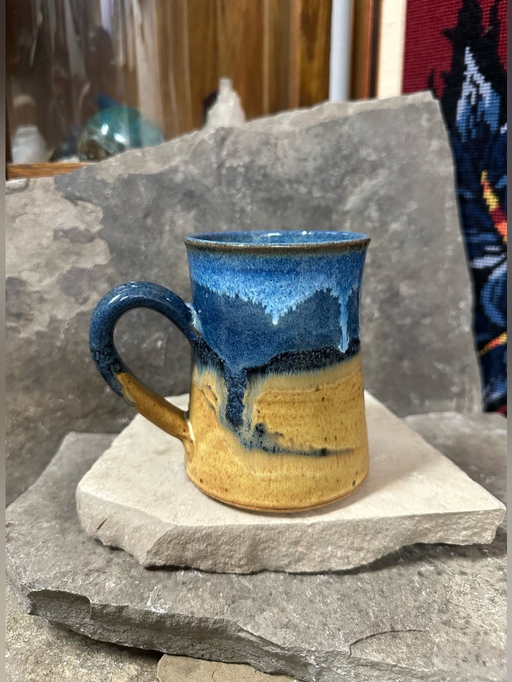 Handmade Stoneware Mug with Drip Glaze Effect